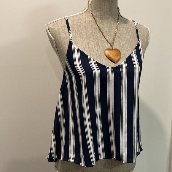 Navy Blue Striped Crop Tank Top - Picture 8 of 9